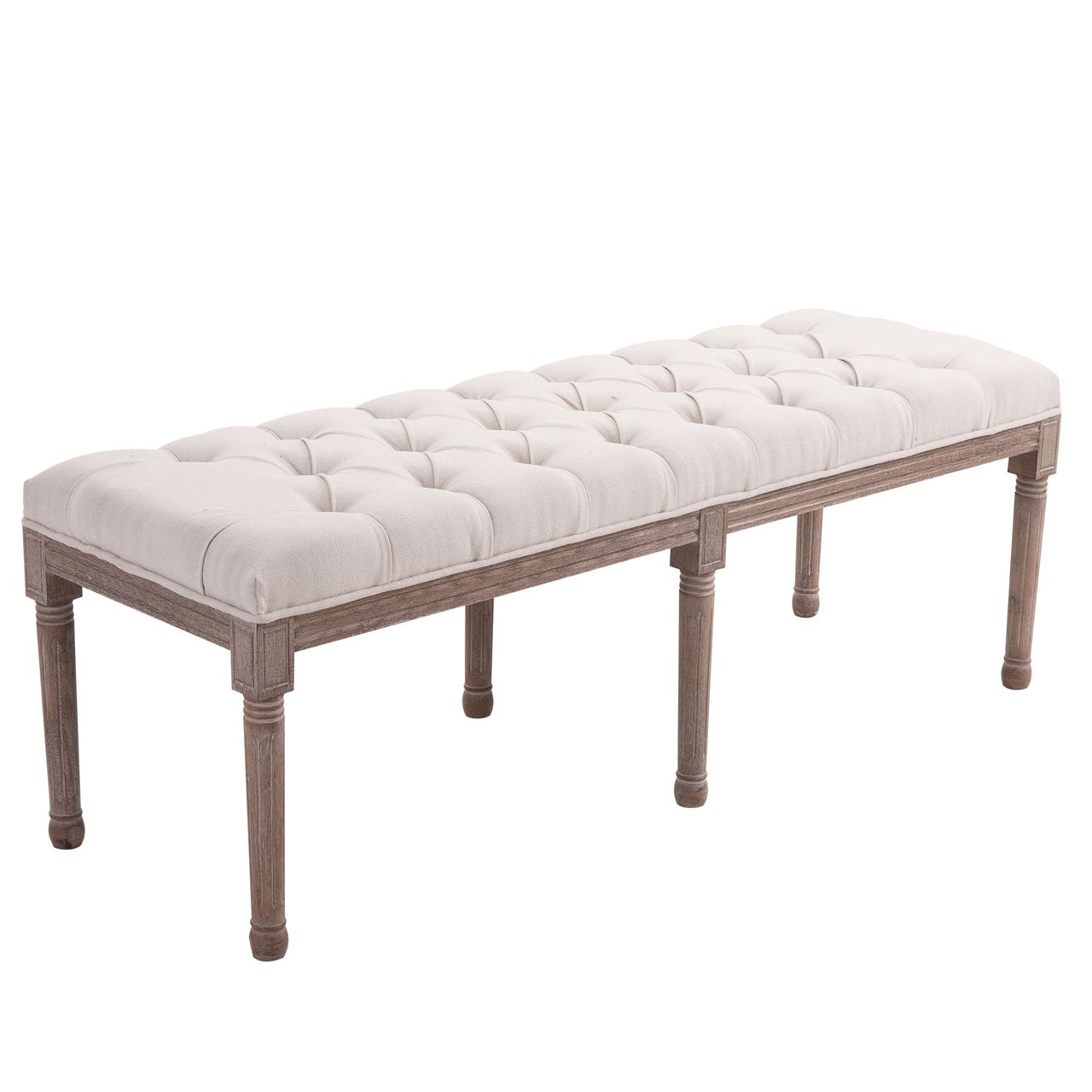 HOMCOM Polsterbank Sitzbank Lounge Sitzhocker Vintage Retro mit Knöpfen Leinen   Holz beige 142 x 47 x 51 cm