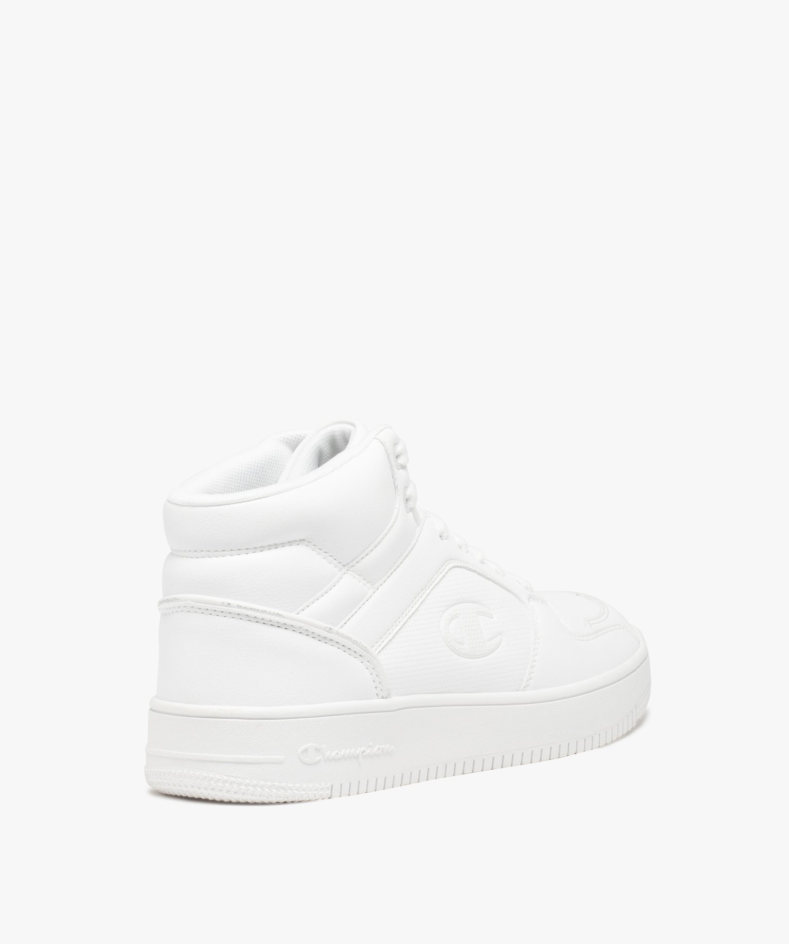 Baskets homme mid-cut unies à col matelassé et à lacets -... blanc | GEMO
