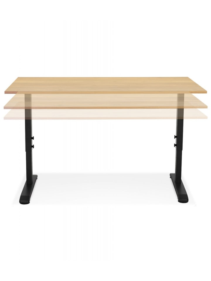 KADIMA DESIGN Höhenverstellbarer Schreibtisch aus Naturholz und Metall in Beige-Schwarz günstig kaufen