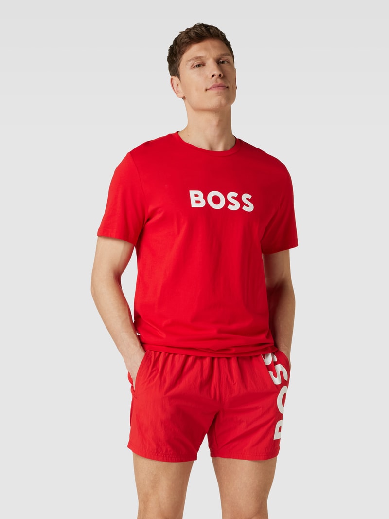 Badehose mit Label-Print Modell 'Octopus' in rot