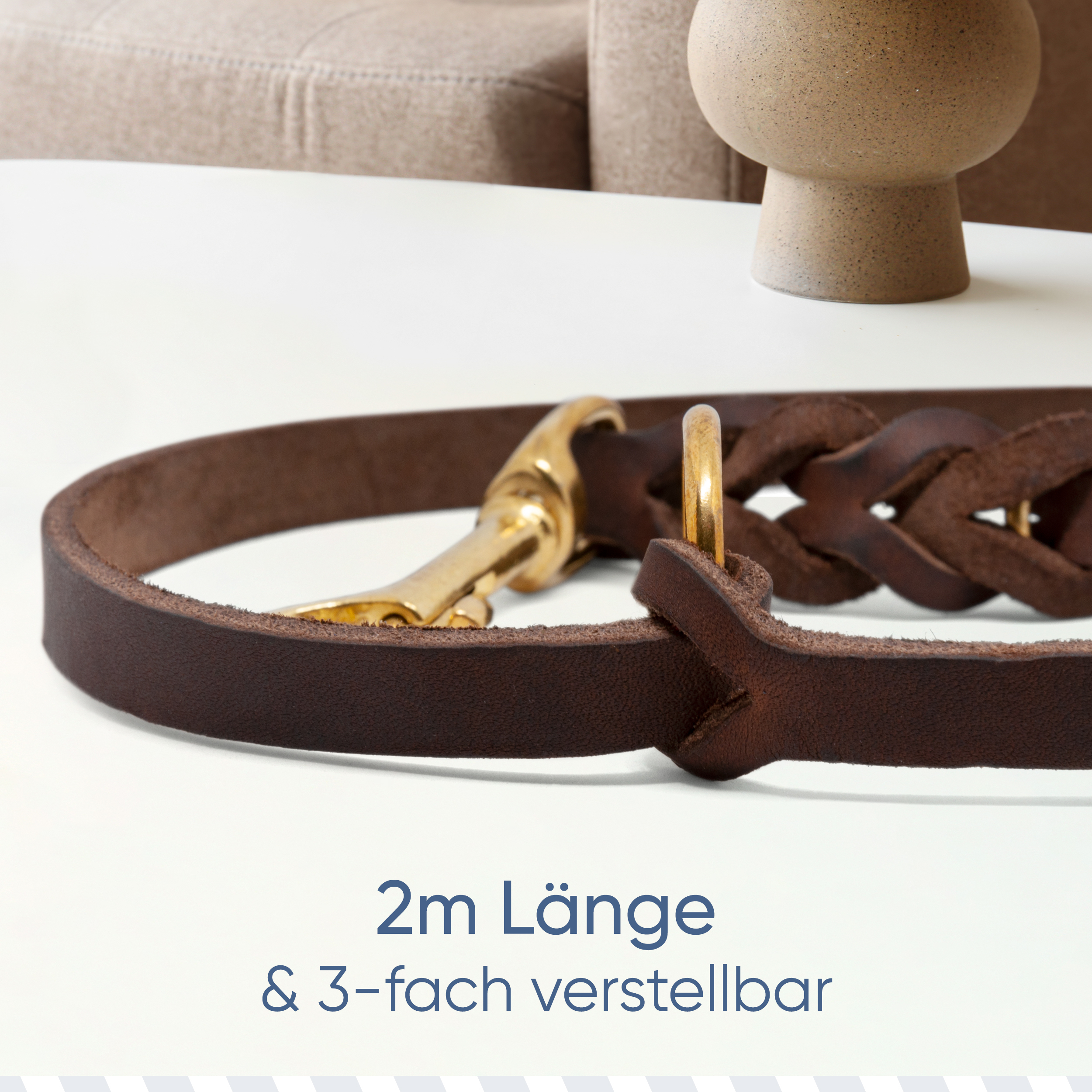 Freudentier Hundeleinen Freudentier Hundeleine aus Leder 2m, geflochten & 3-fach verstellbar braun 1,8 cm