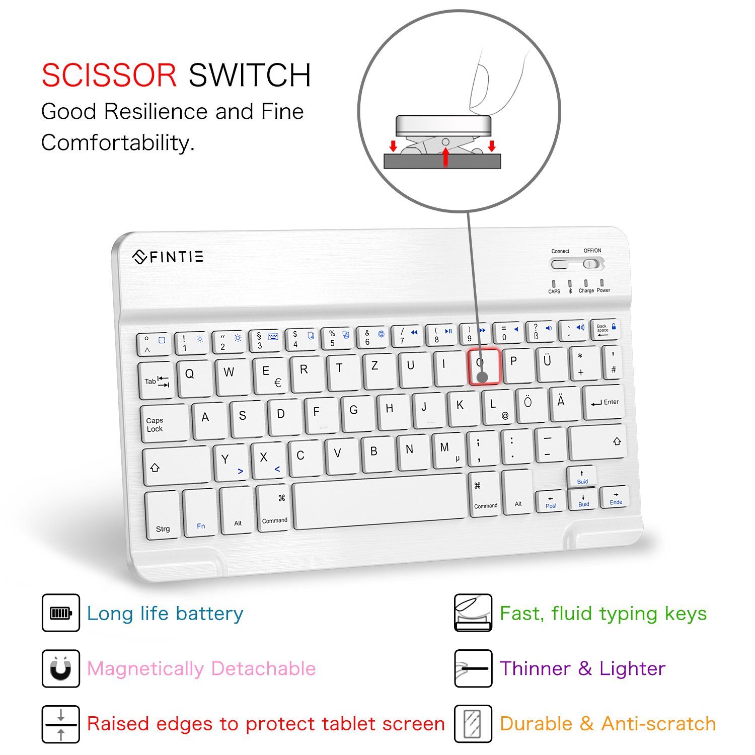 Fintie Tablet-Hülle für iPad 9.7 2018 (6. Gen) mit magnetisch QWERTZ Bluetooth Tastatur, Soft TPU Rückseite Gehäuse Keyboard Case mit eingebautem Pencil Halter