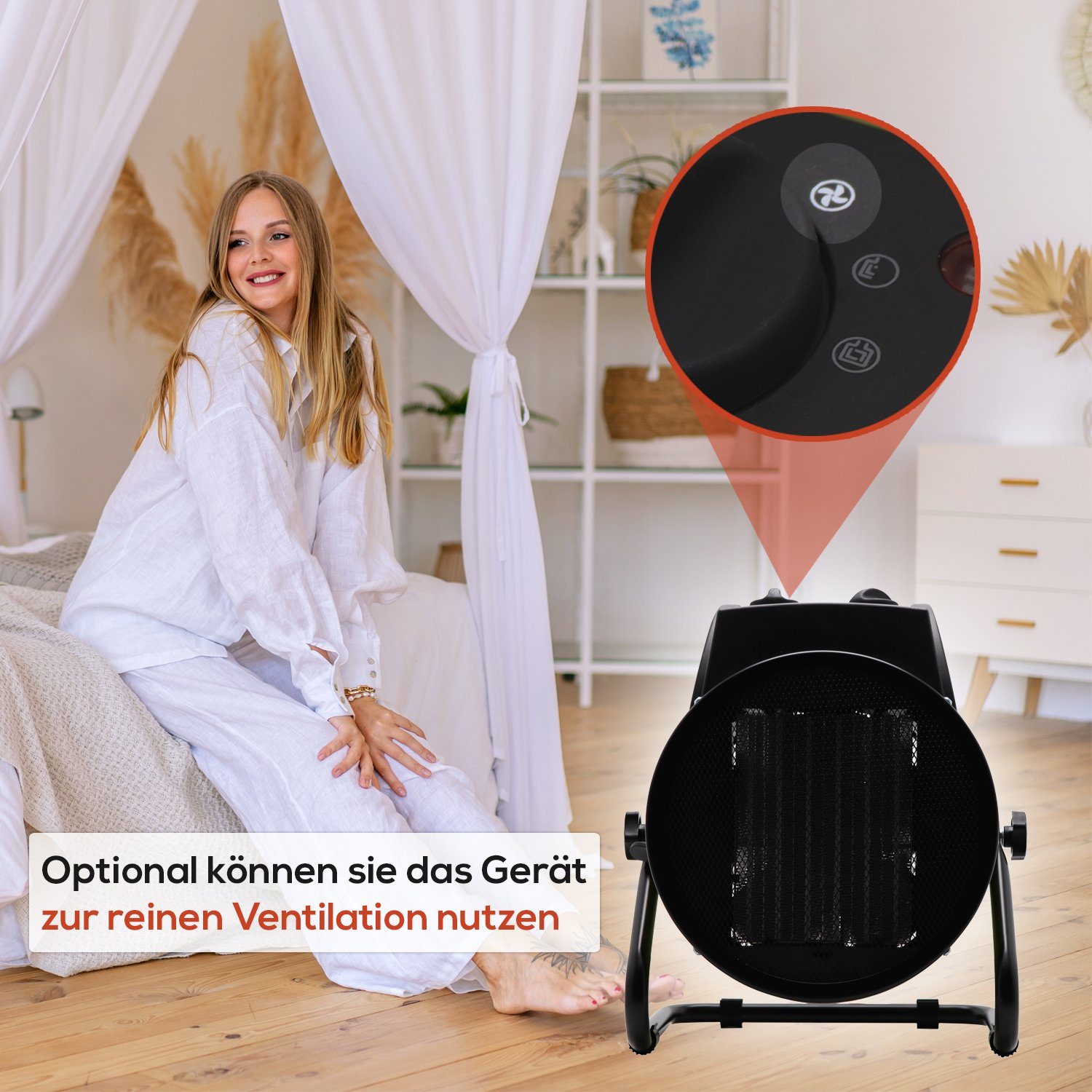 TroniTechnik Heizstrahler Heizlüfter, Keramikheizung, Schnellheizer TT-KH-503,Keramikheizelement, 3000 W, zwei Heizstufen, Überhitzungsschutz und Abschaltautomatik, Thermostat