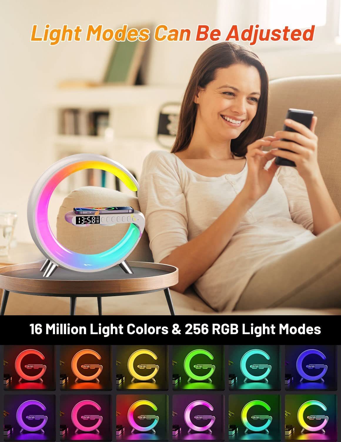 Hikeren Wecker Wake up Light mit Kabelloser Ladefunktion Dimmbar Bluetooth Lautsprecher