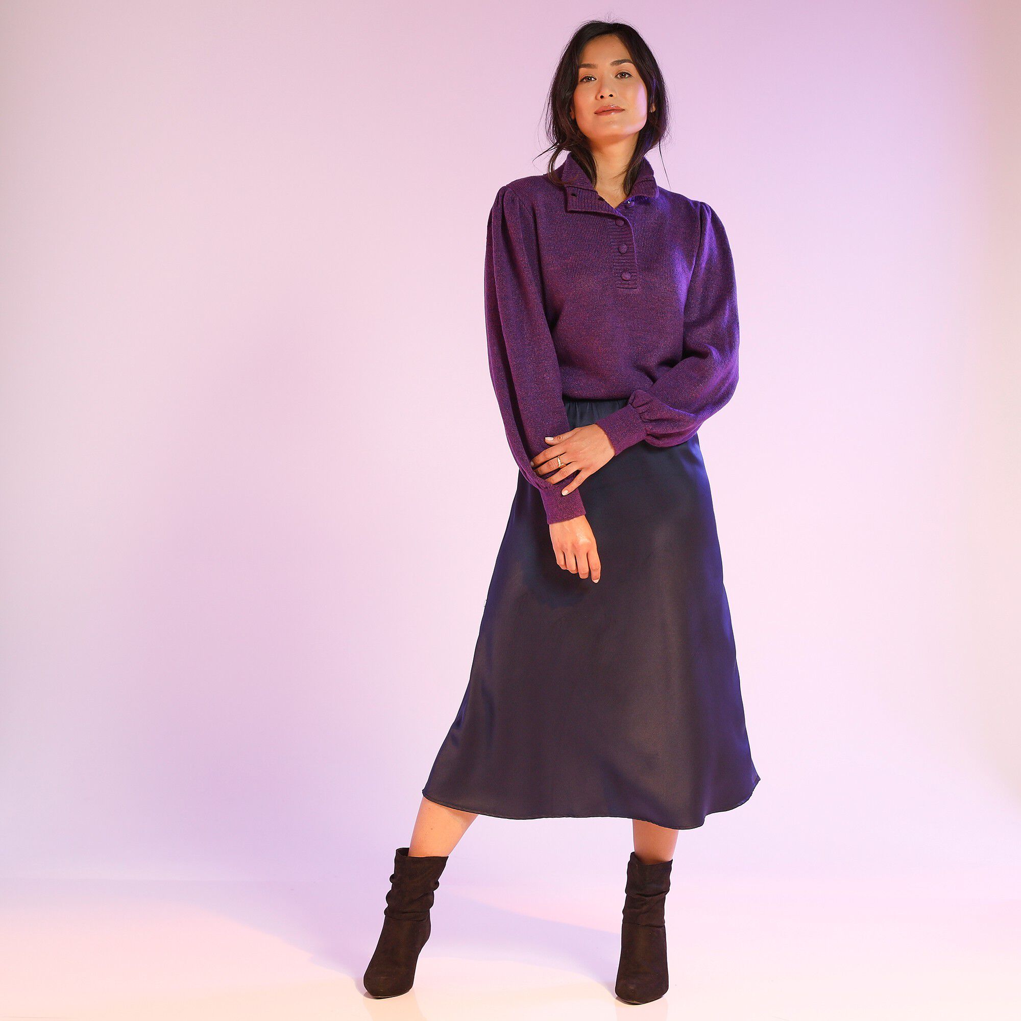 Jupe mi-longue satin