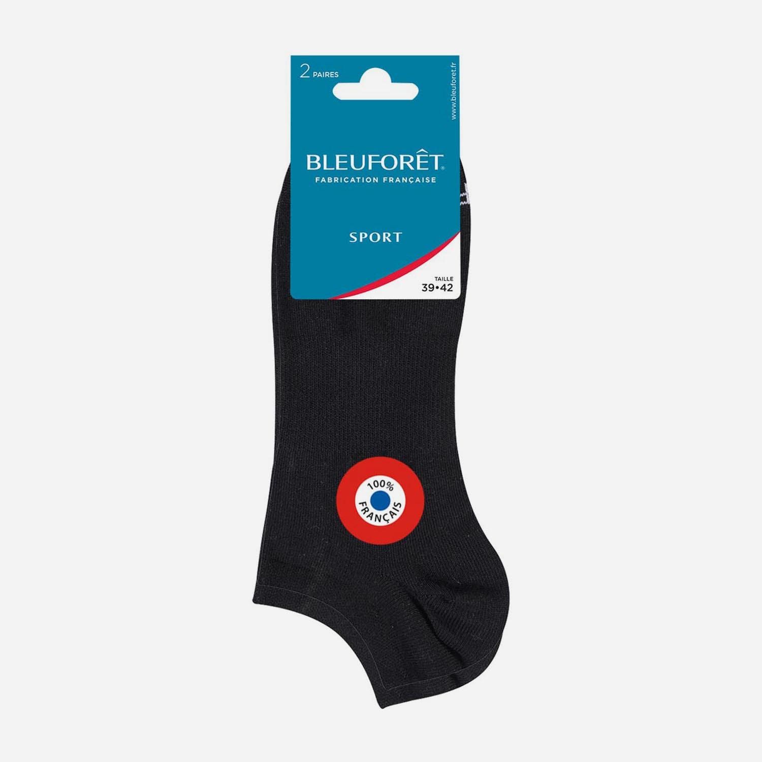 2 paires de chaussettes courtes Sport BLEUFORET noires Pointure 43-46