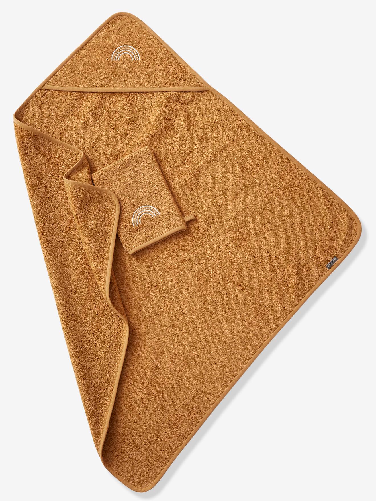 Vertbaudet Baby Kapuzenbadetuch & Waschhandschuh Oeko-Tex, personalisierbar - blau