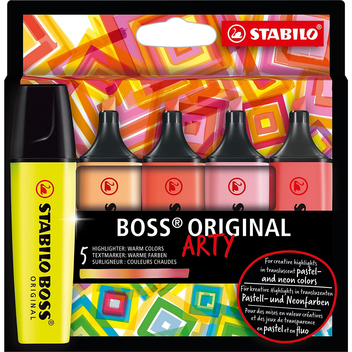 Textmarker BOSS ORIGINAL ARTY, 5 warme Farben
