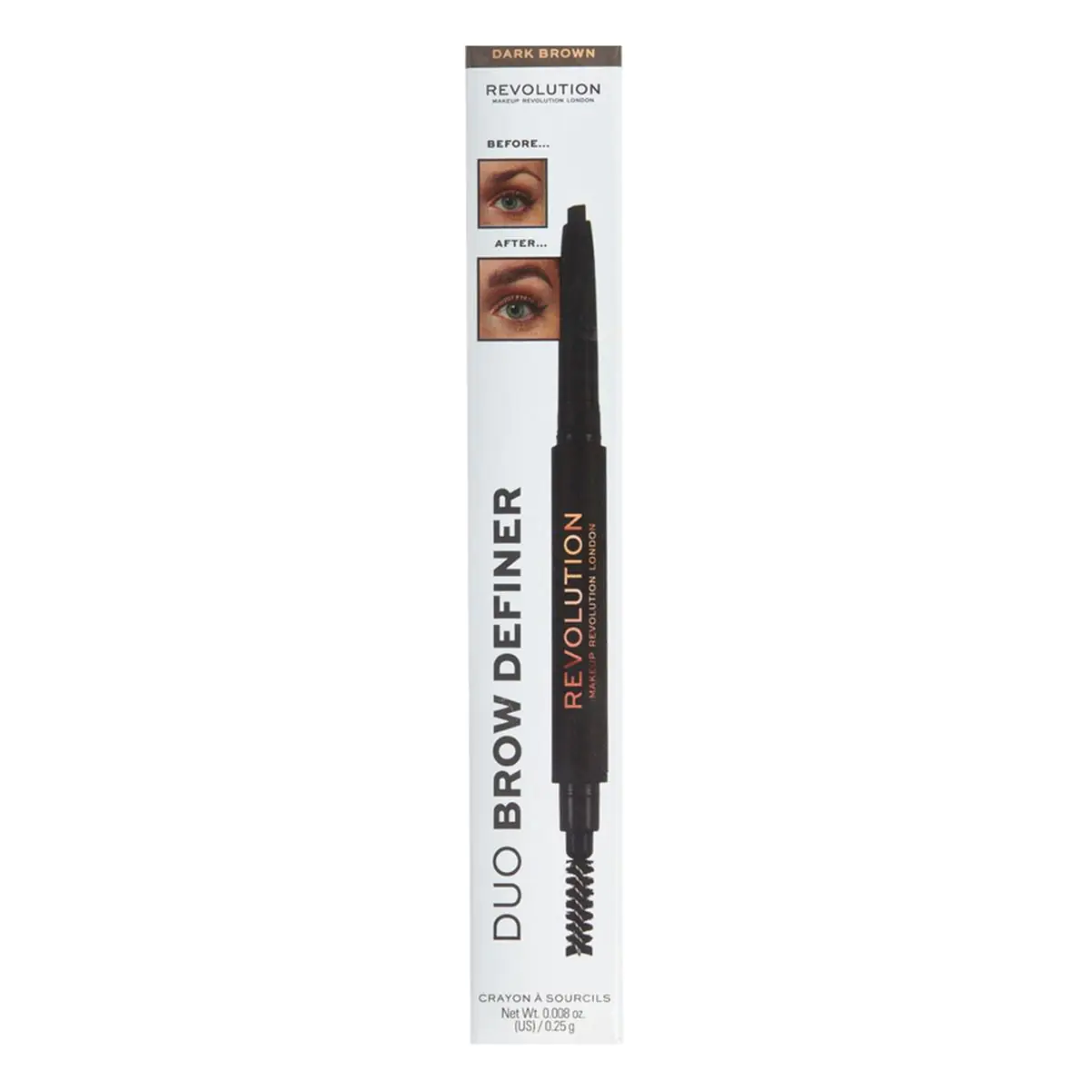 MAKEUP REVOLUTION Duo olovka za definiranje obrva tamnosmeđa 0.3g