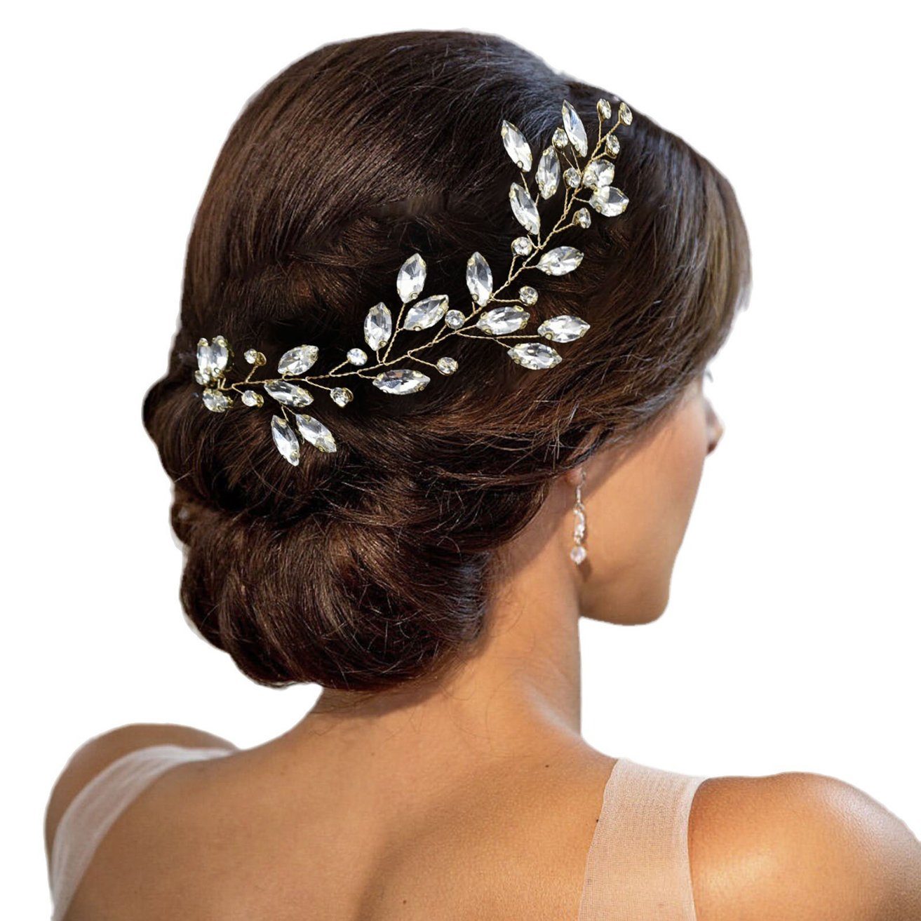 HOHEA H Haarband Kristall-Stirnband, Hochzeits-Haarschmuck, Braut-Haarschmuck, 1-tlg., Goldfarbener Haarschmuck für elegante Haaraccessoires für Damen, Haarschmuck aus goldenen Kristall-Haarranken, Blumen und Blättern