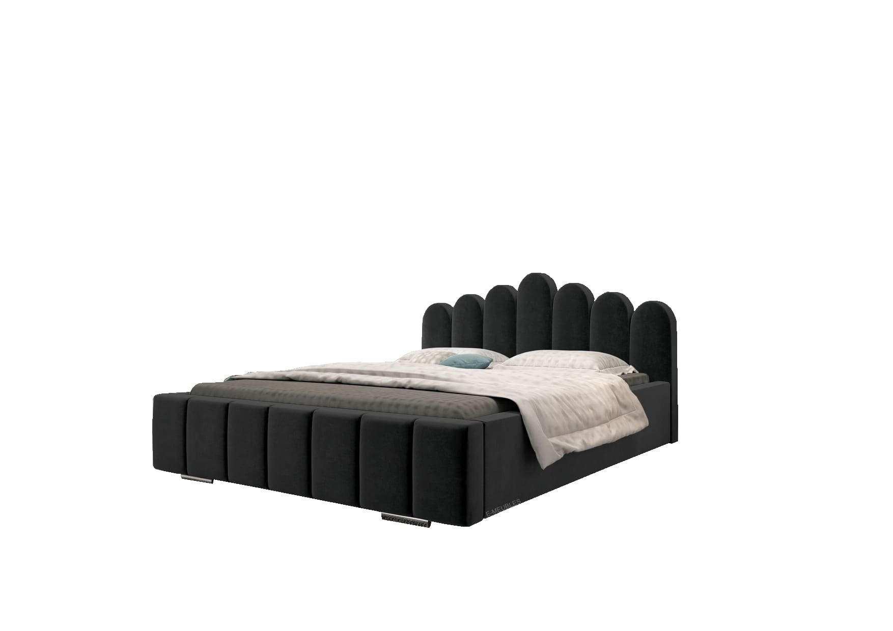 MOEBLO Polsterbett Bett 03 (Double Doppelbett mit Kopfstütze, Rahmenbettgestell, mit Bettkasten und Lattenrost), gepolstertes Kopfteil