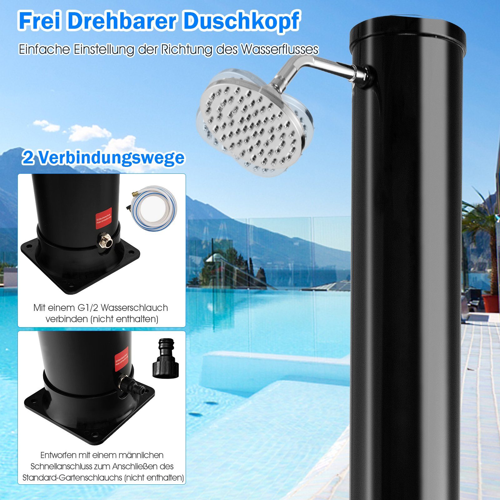 COSTWAY Solardusche 38L Gartendusche, mit Fußdusche, Wasserhahn