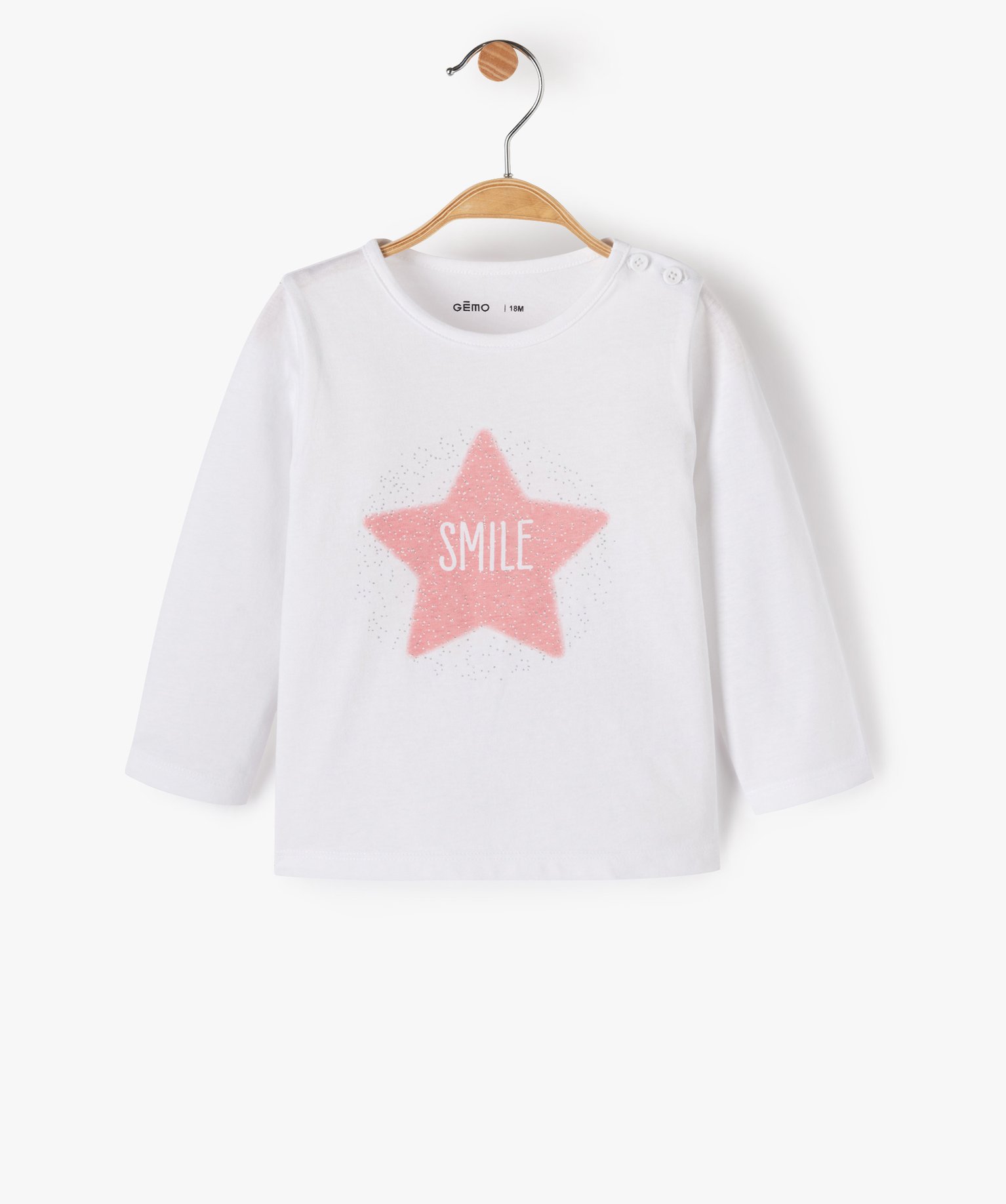 Tee-shirt bébé fille manches longues avec motifs et inscri... blanc | GEMO