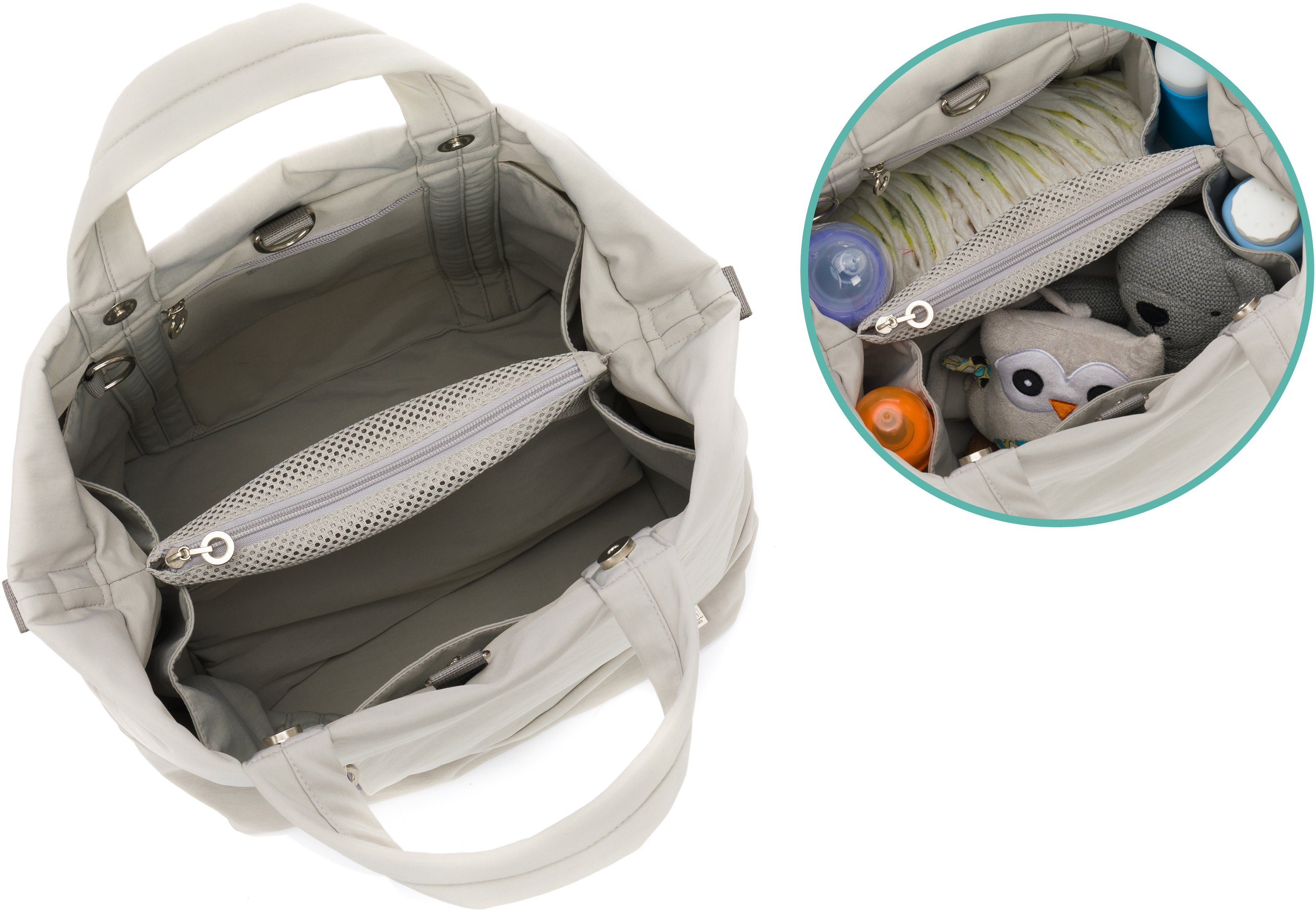 Fillikid Wickeltasche Palma, grau, mit Thermotasche und Wickelunterlage
