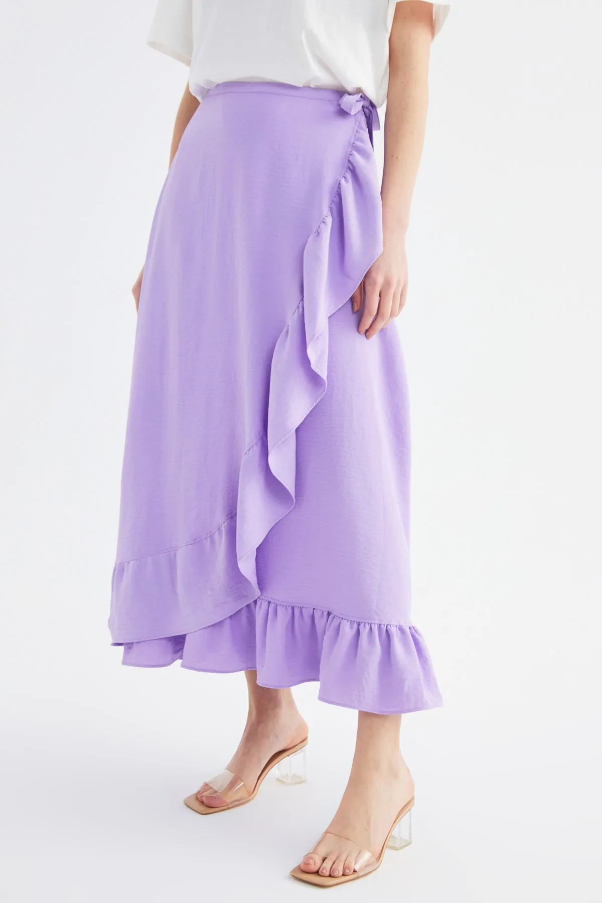 Trendyol Modest  Lila Wickelrock mit Volant aus Webstoff TCTSS21ET0579