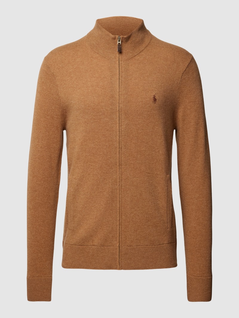 Strickjacke aus Lanawolle mit Nahtreißverschluss in hellbraun