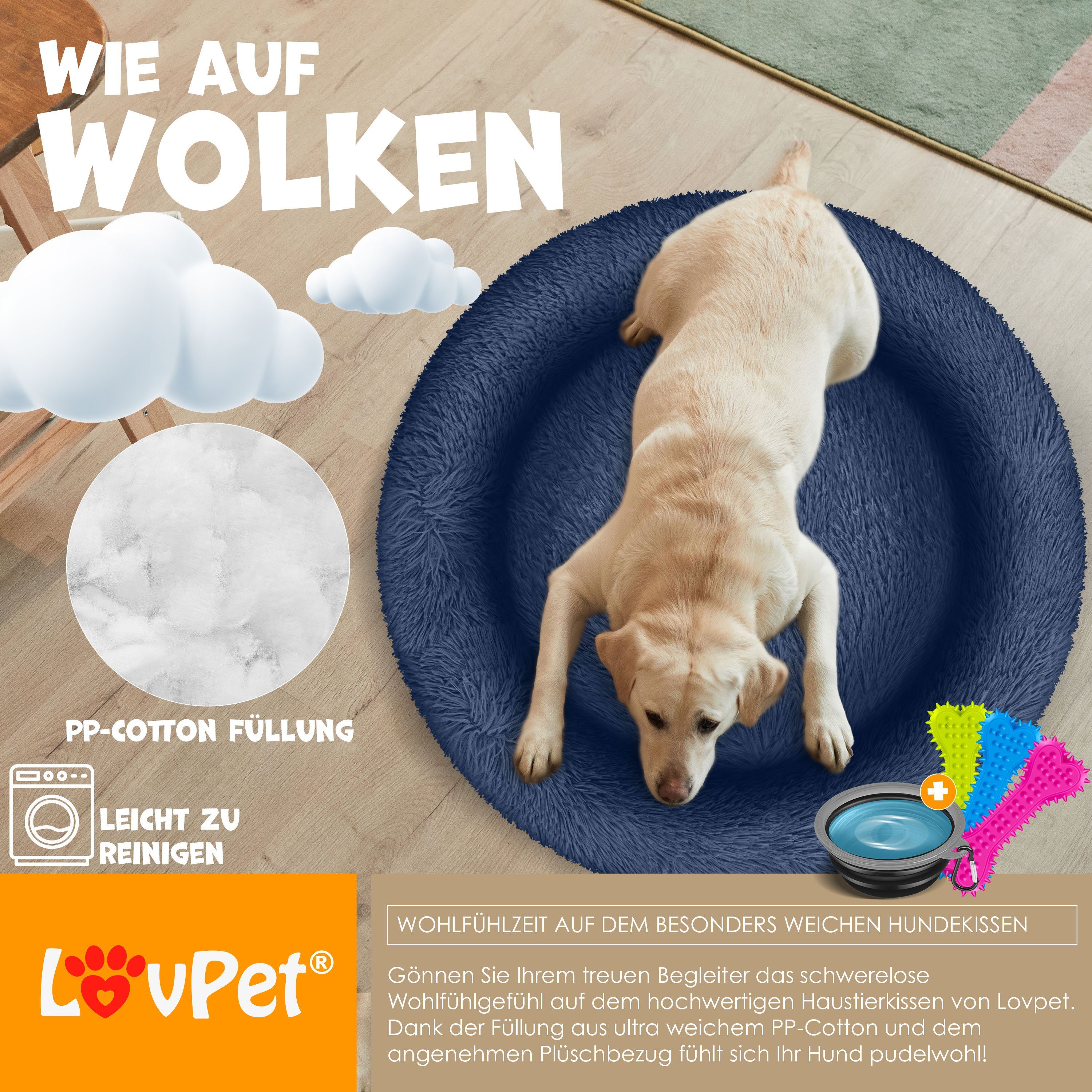 Lovpet Tierbett, Hundebett Hundekissen Katzenbett Bagel, Waschbar, Inkl. Napf