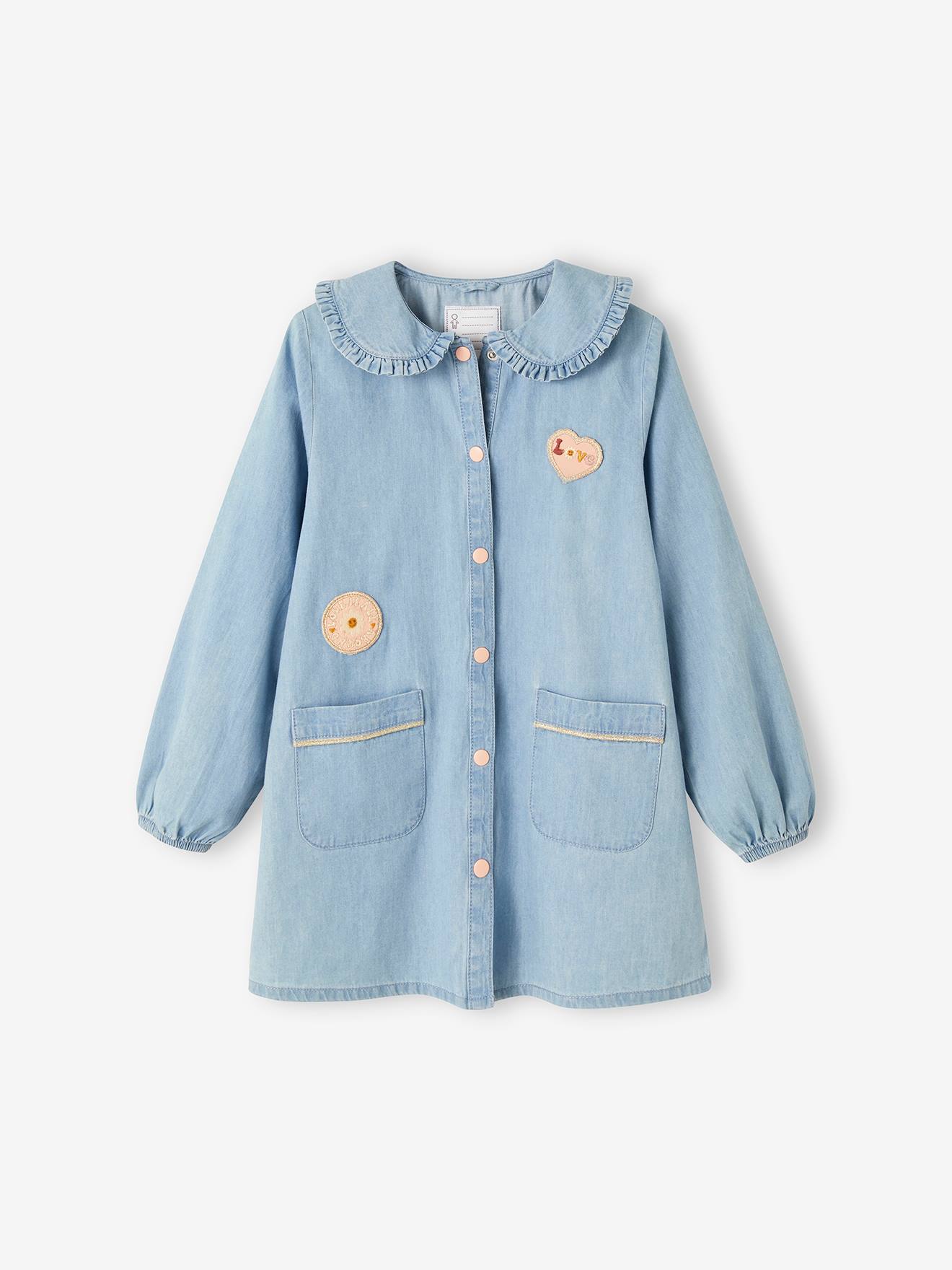 Vertbaudet Mädchen Malkittel aus Light-Denim, personalisierbar - jeansblau