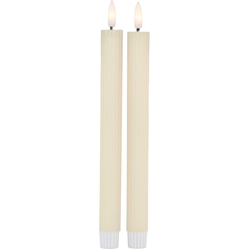 Vie Selected Kronelys 2-pk 24 cm rille LED timer elfenben