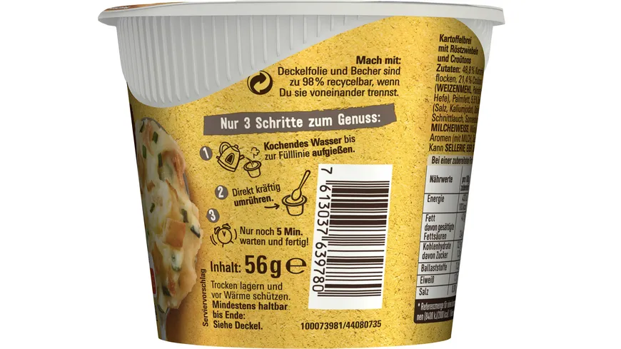MAGGI 5 Minuten Terrine Kartoffelbrei mit Röstzwiebeln & Croutons 56 g