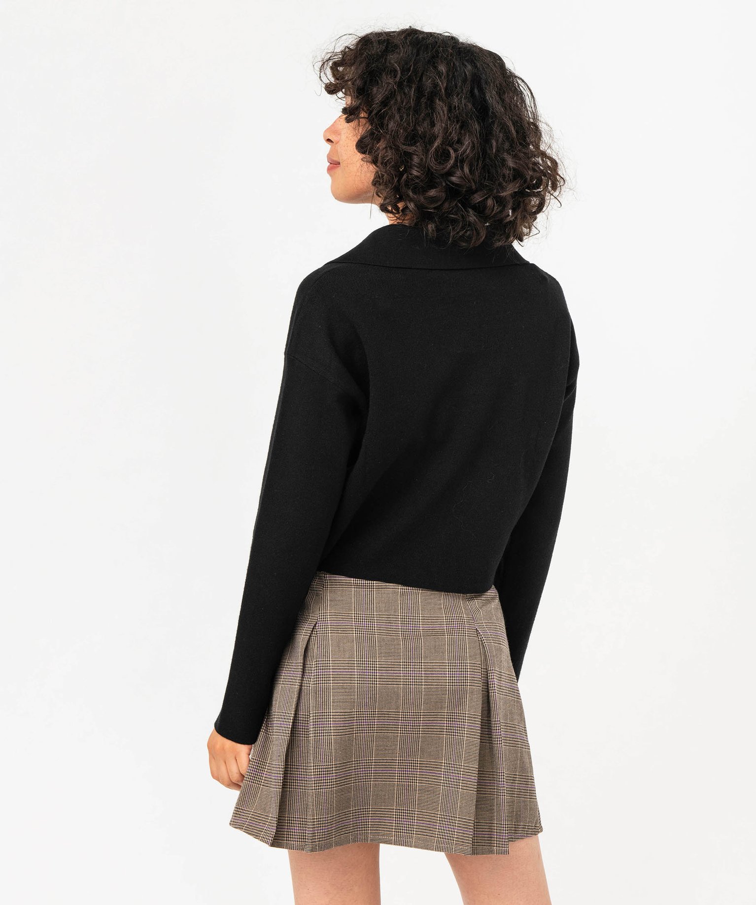 Pull court avec col polo femme noir | GEMO