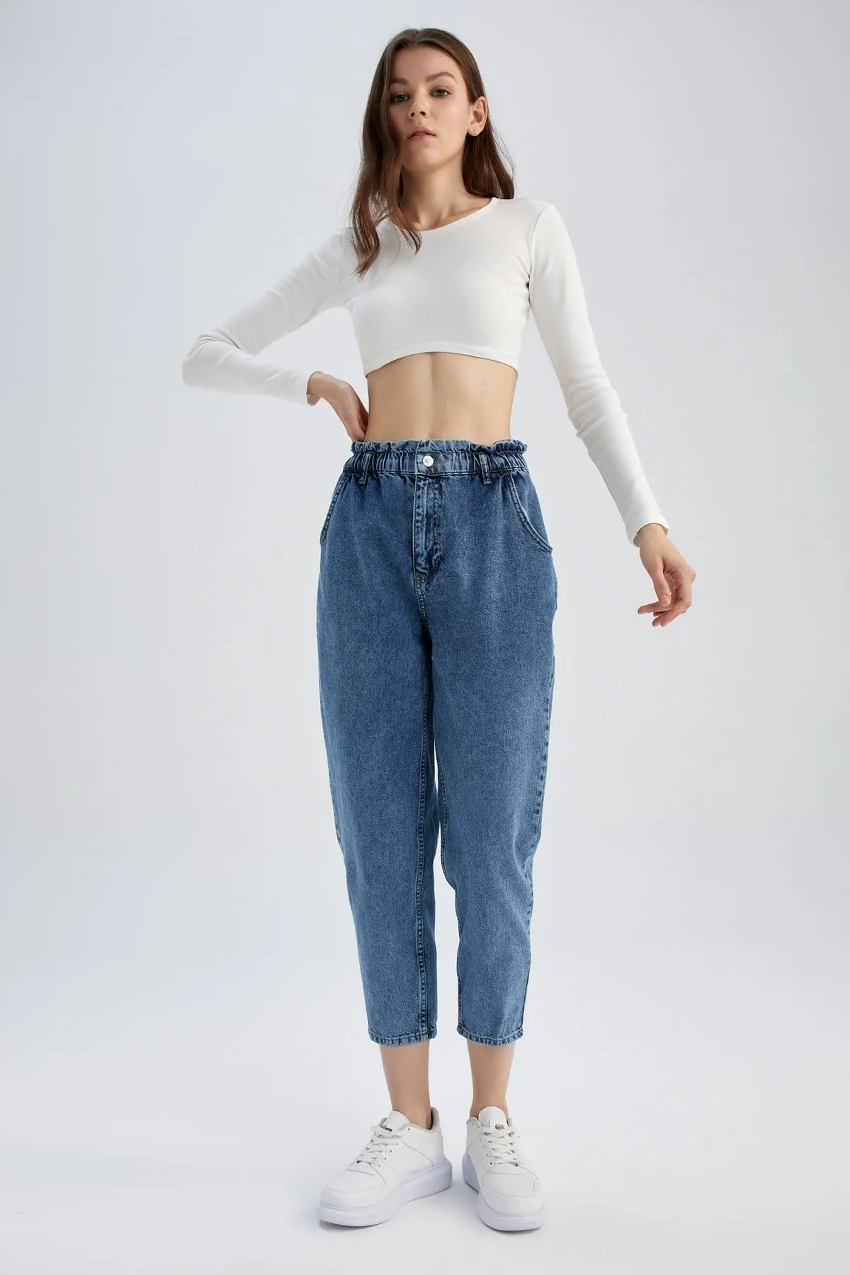 DeFacto  Knöchellange Paperbag-Jeans mit kurzem Bein aus 100 % Baumwolle