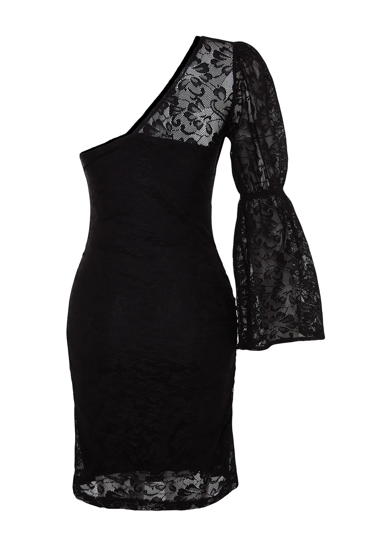 Trendyol Collection  Schwarzes, tailliertes, gestricktes, gefüttertes, einärmliges, elegantes Abendkleid mit Spitze TPRAW24EL00016