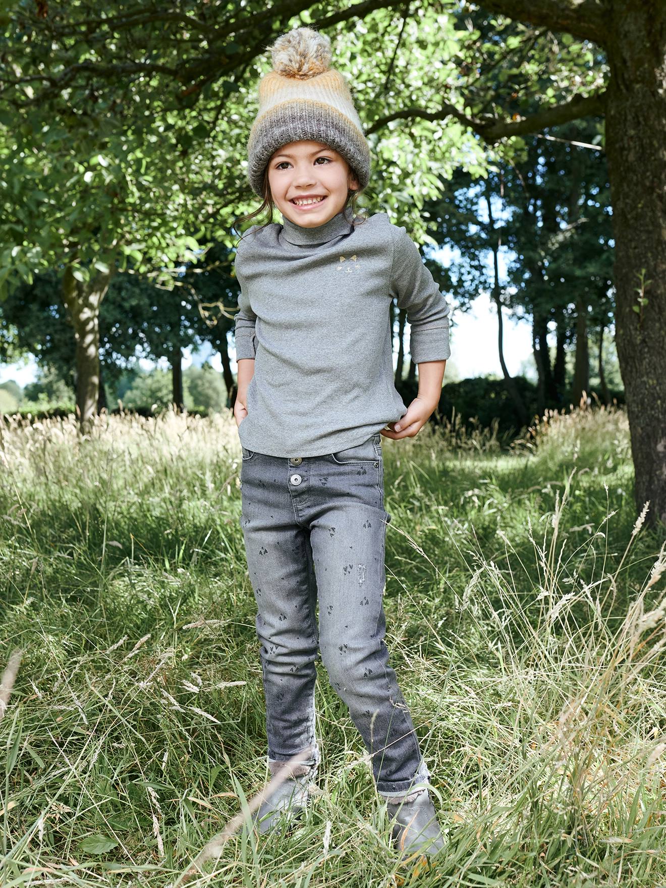Vertbaudet Mädchen Jeans, gerades Bein Oeko-Tex - grau