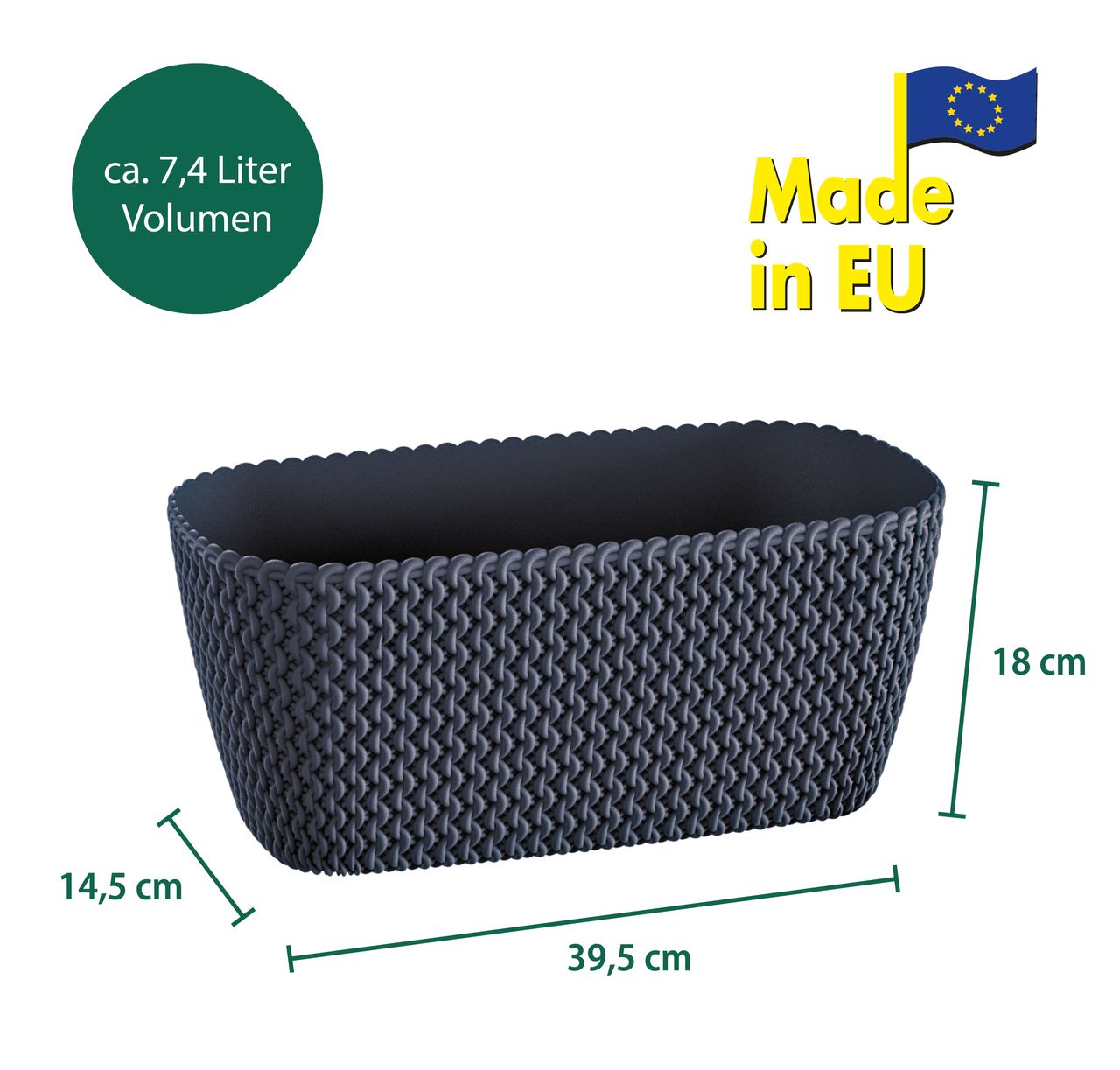 Powertec Garden Strickoptik-Balkon-Pflanzkasten - Anthrazit, 2er Set