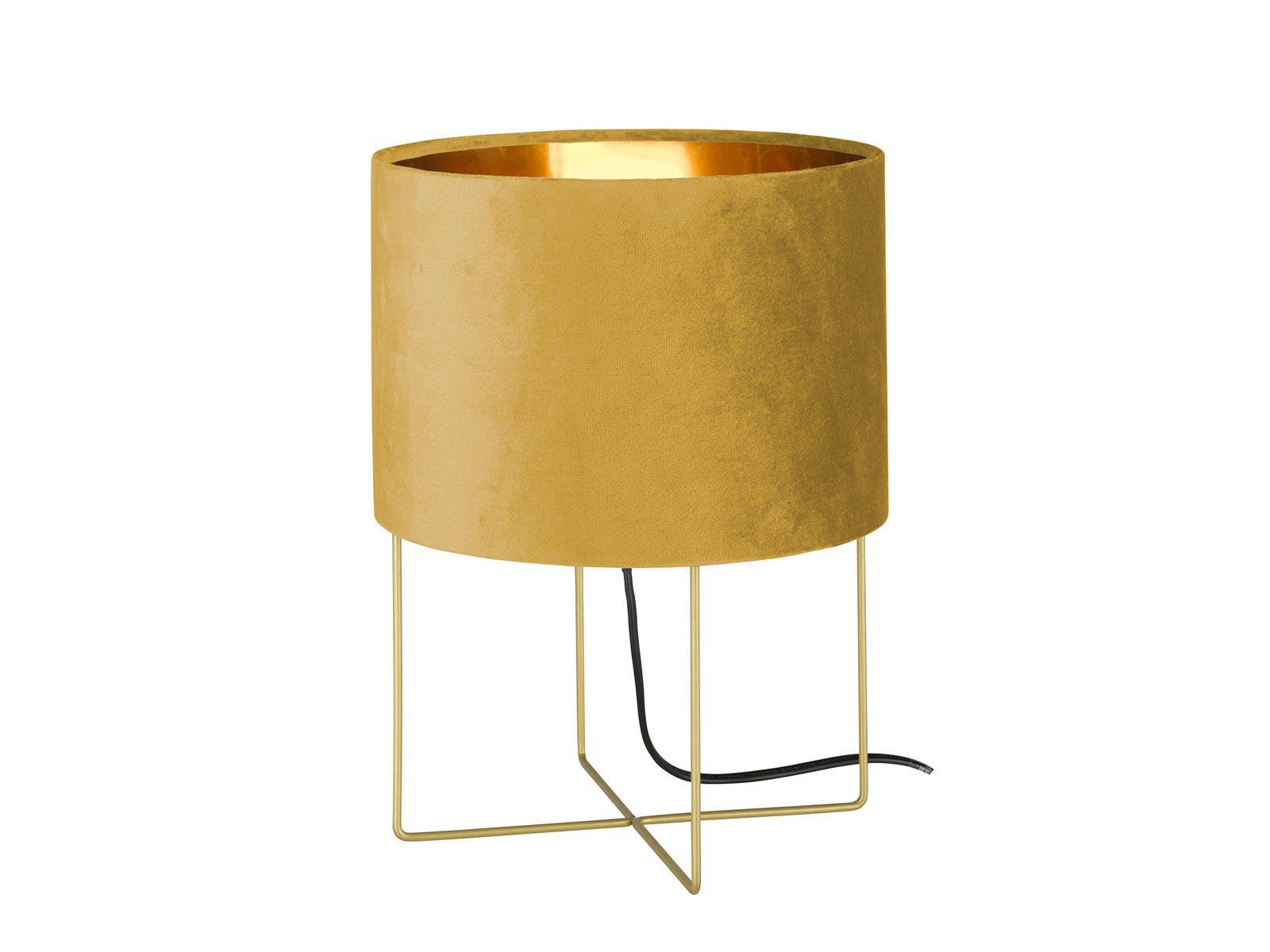 meineWunschleuchte LED Nachttischlampe, Dimmfunktion, LED wechselbar, Warmweiß, ausgefallen-e Design-er mit Samt Lampenschirm Gelb Gold-en, H: 32cm