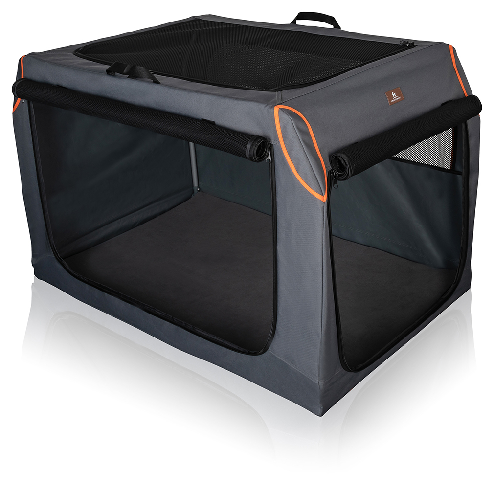 Knuffelwuff Transportboxen & Gitterboxen Knuffelwuff faltbare Hundebox Auto Transportbox Alverstone mit Aluminiumgestell für den Kofferraum L