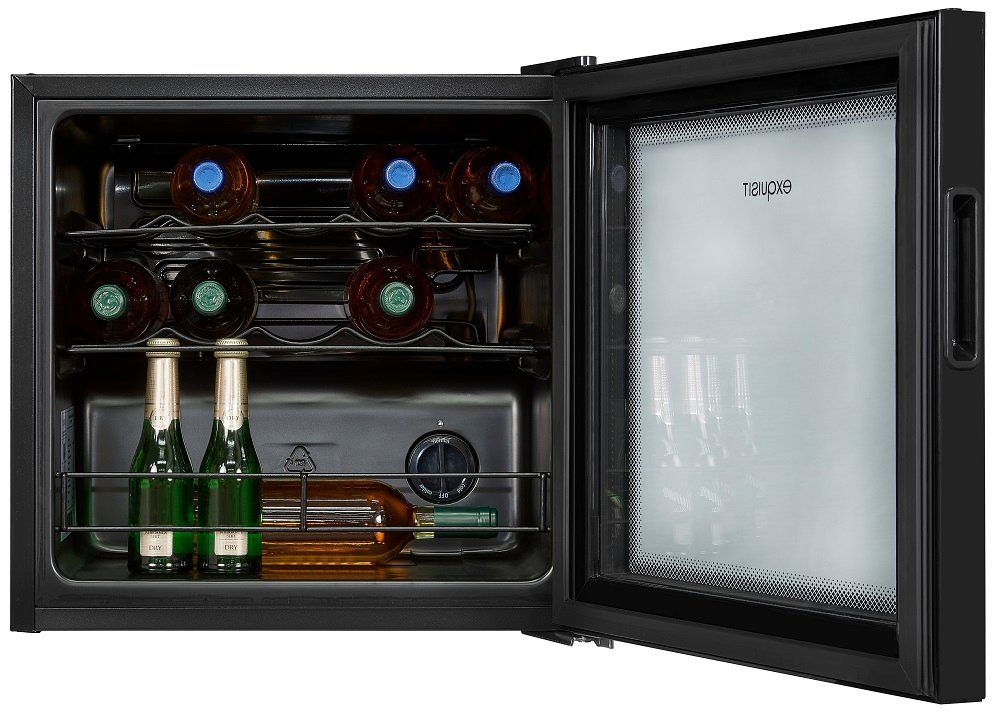 exquisit Weinkühlschrank WS1-12-GT-030G,für 14 Flaschen Isolierglastür schwarz EEK: G