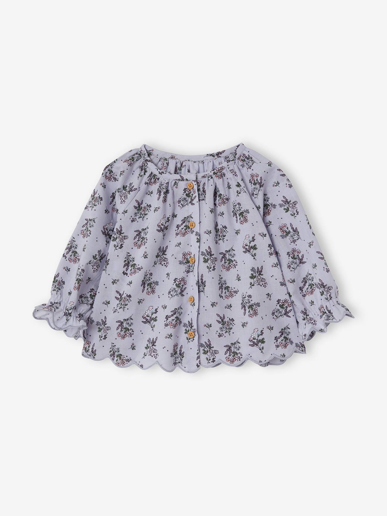Vertbaudet Baby Bluse mit gewellten Abschlüssen - blau bedruckt