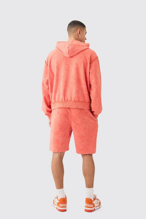 Kurzer kastiger Hoodie-Trainingsanzug mit Print