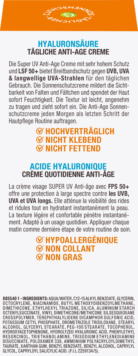 Sonnencreme Gesicht super UV Anti-Age, LSF 50, 50 ml
