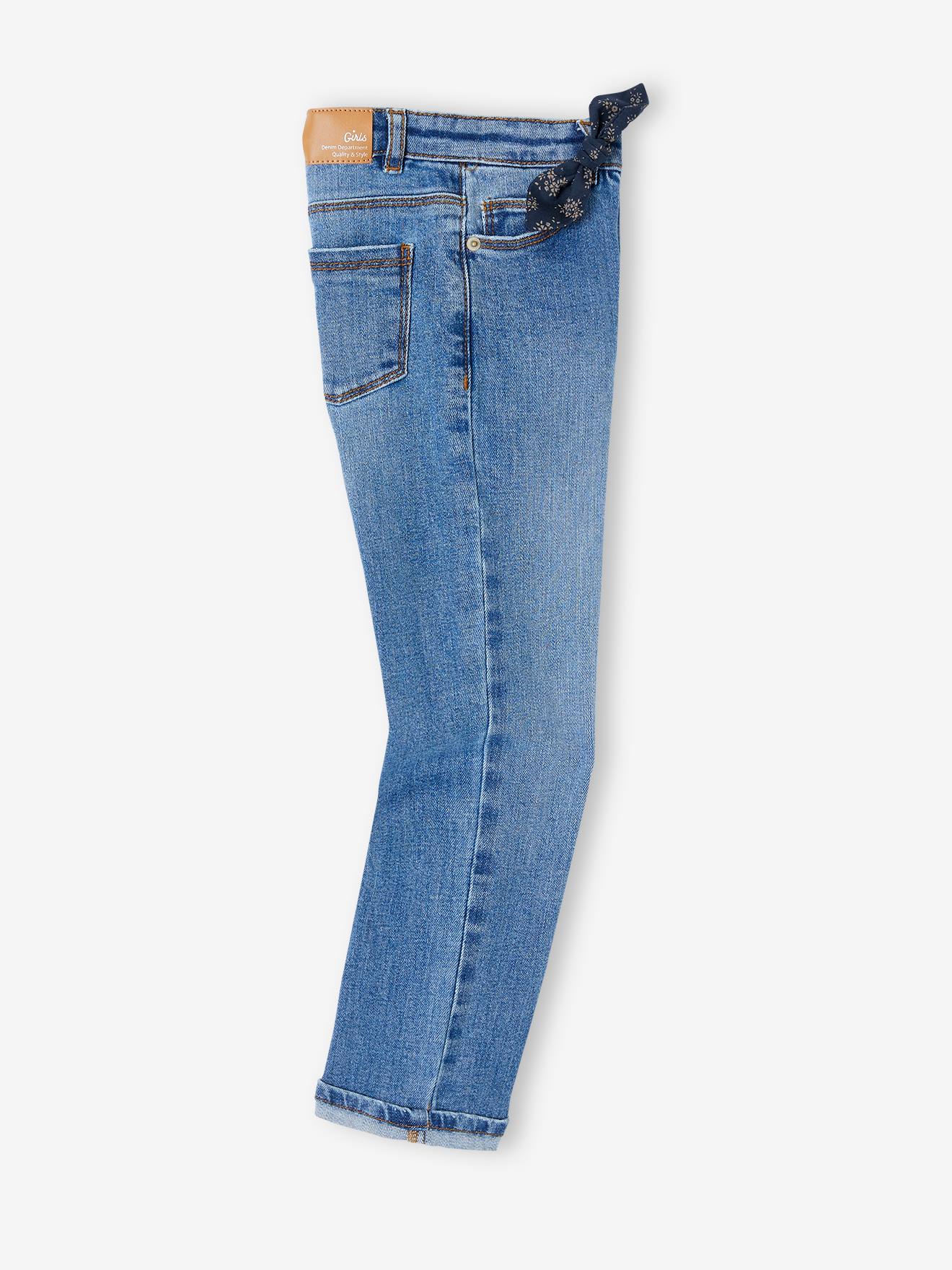 Vertbaudet Gerade Mädchen Jeans, Zierschleife - blue stone