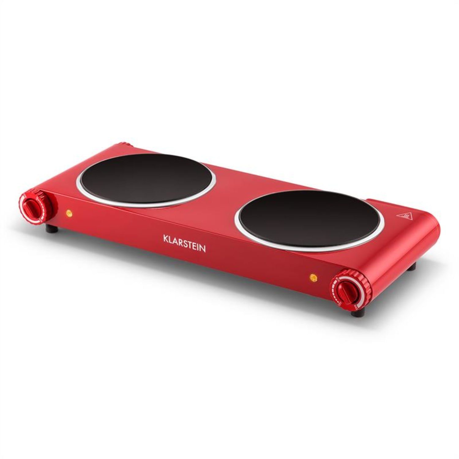 Klarstein Doppelkochplatte Captain Cook² Doppel-Kochplatte Infrarot 2400W Edelstahl rot, Kochplatte 2 Platten keramik Kochfeld Infrarot