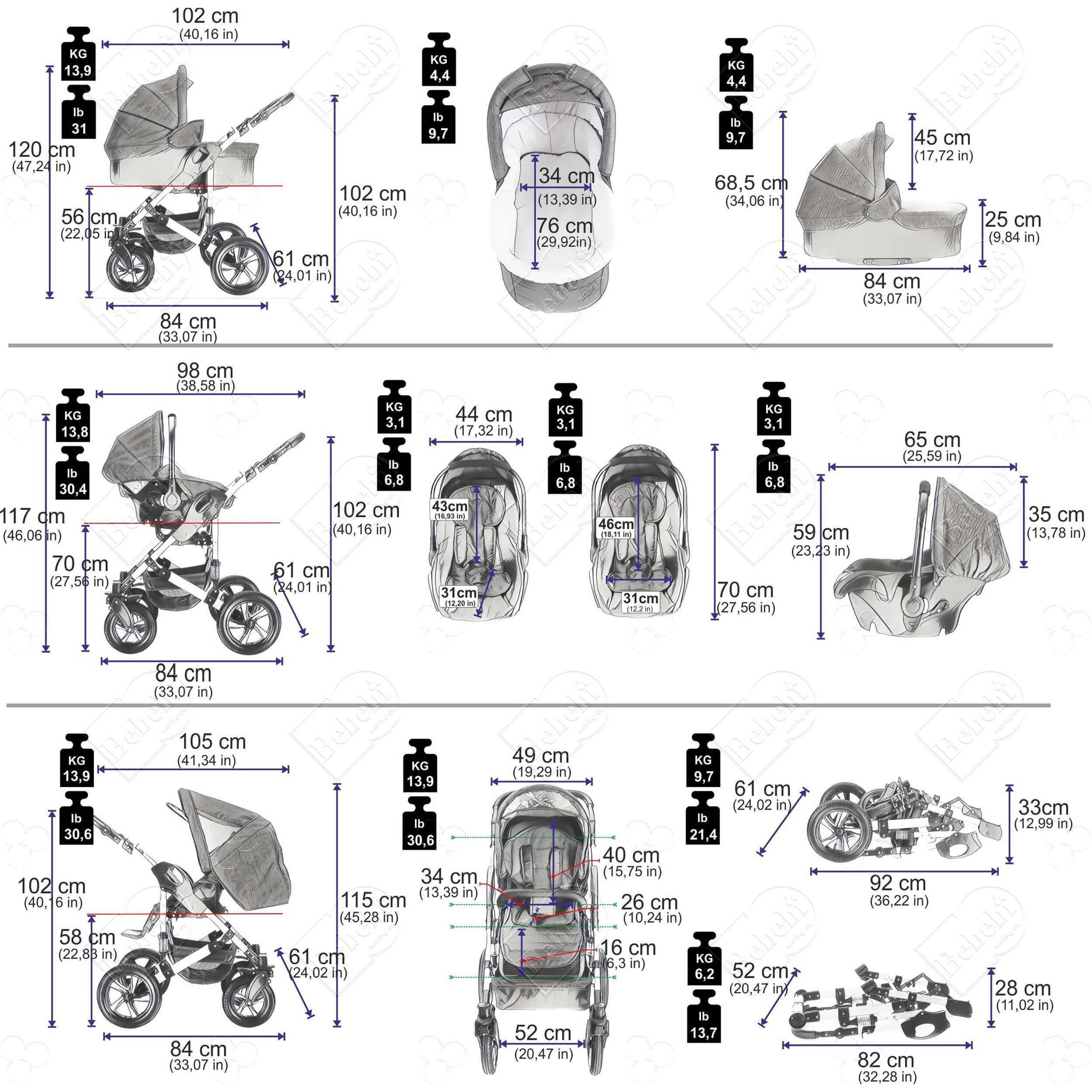Friedrich Hugo baby's moving art Kombi-Kinderwagen Münster, 3 in 1, Hartgummireifen