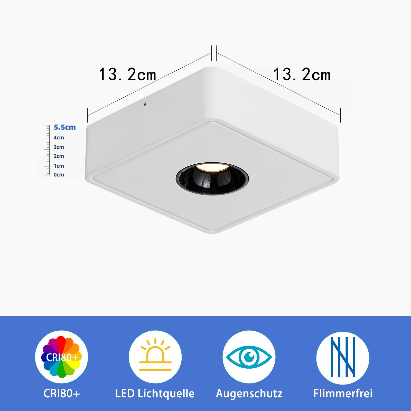 ZMH LED Deckenstrahler Deckenspots LED Aufbauspots - 7W Spots Deckenleuchte Warmweiß, LED fest integriert, 3000k, Deckenstrahler Warmweiß Flach Spotleuchte für Küche, Weiß