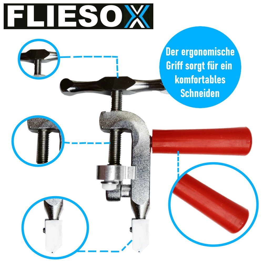 MAVURA Fliesenschneider FLIESOX Fliesenschneider Glasschneider 2in1 Profi Handfliesenschneider, Keramik Glas Fliesen Schneider