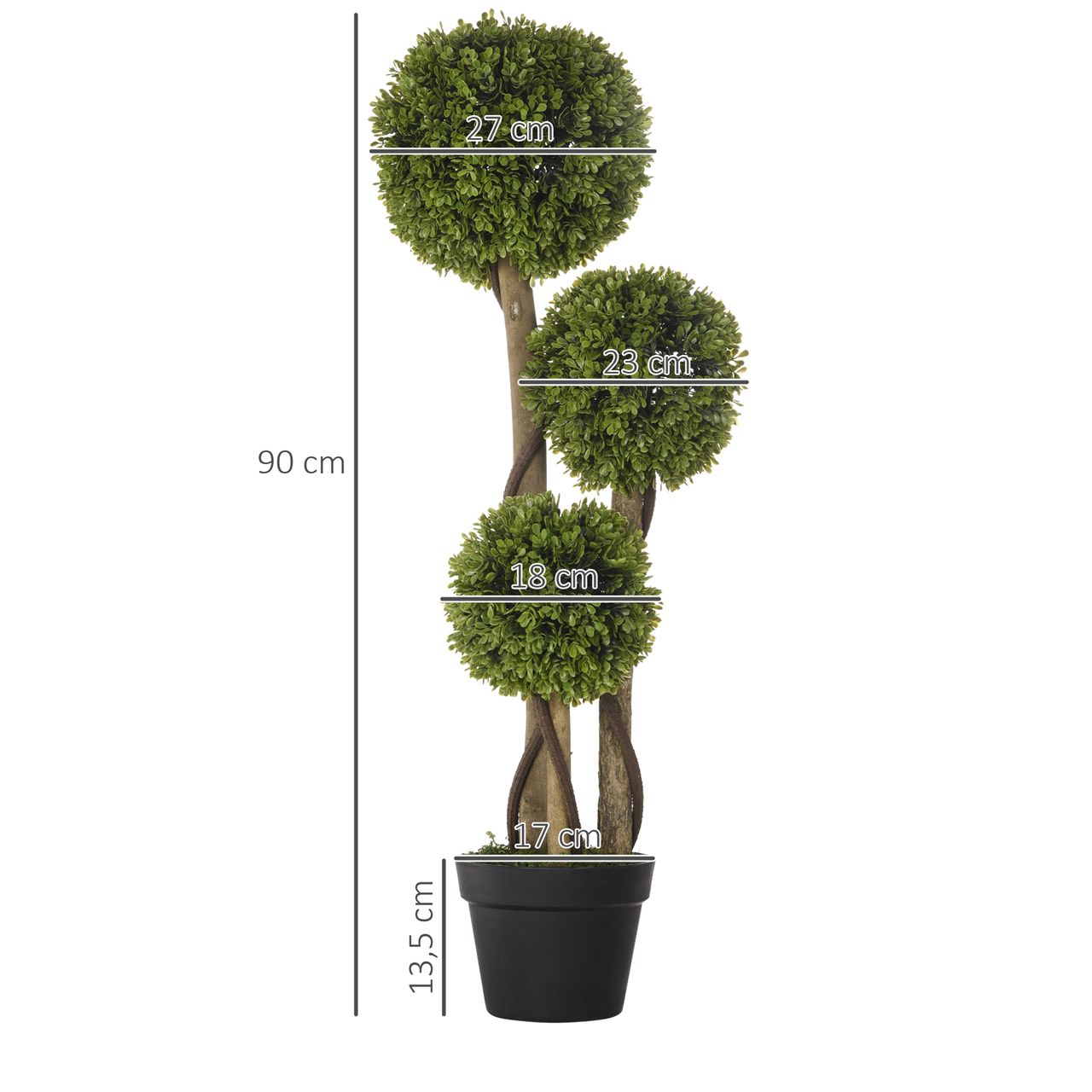 HOMCOM Künstliche Pflanze, Kunstpflanze, 90 cm Buchsbaum im Blumentopf, Hellgrün