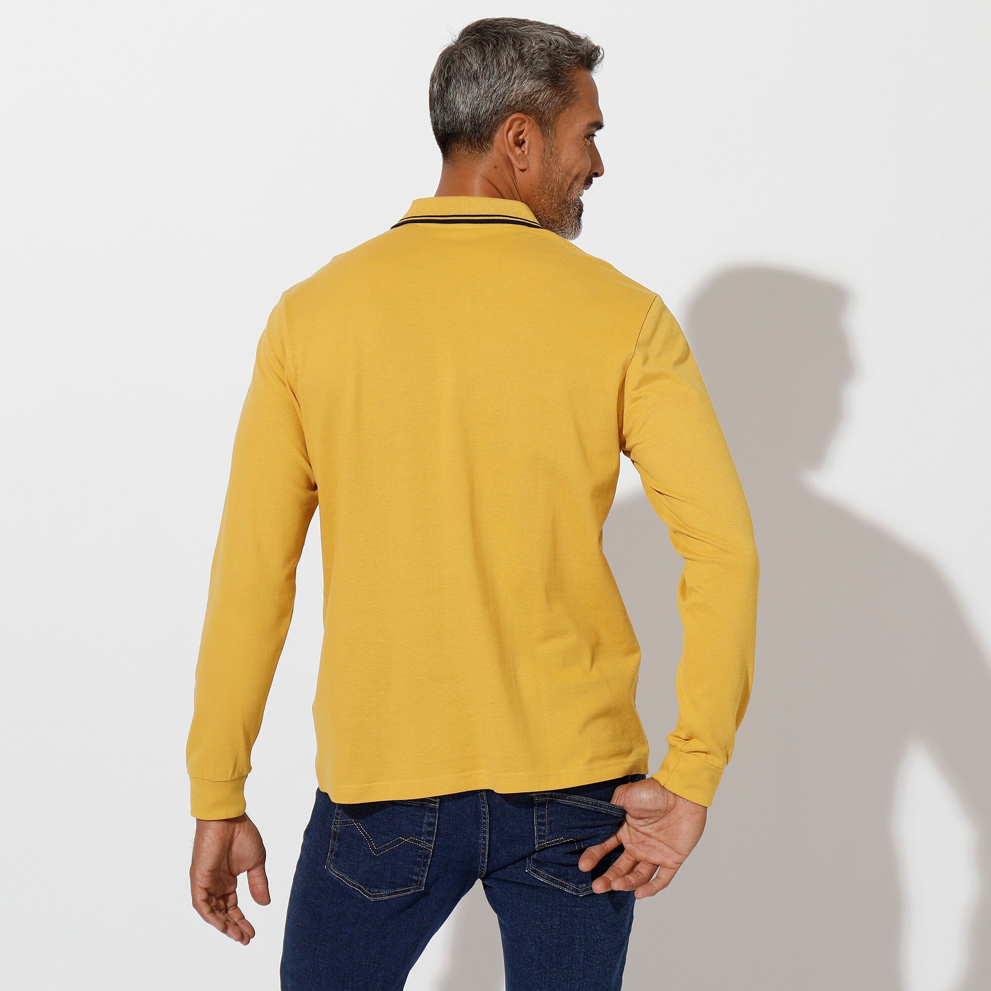 Polo uni maille piquée manches longues
