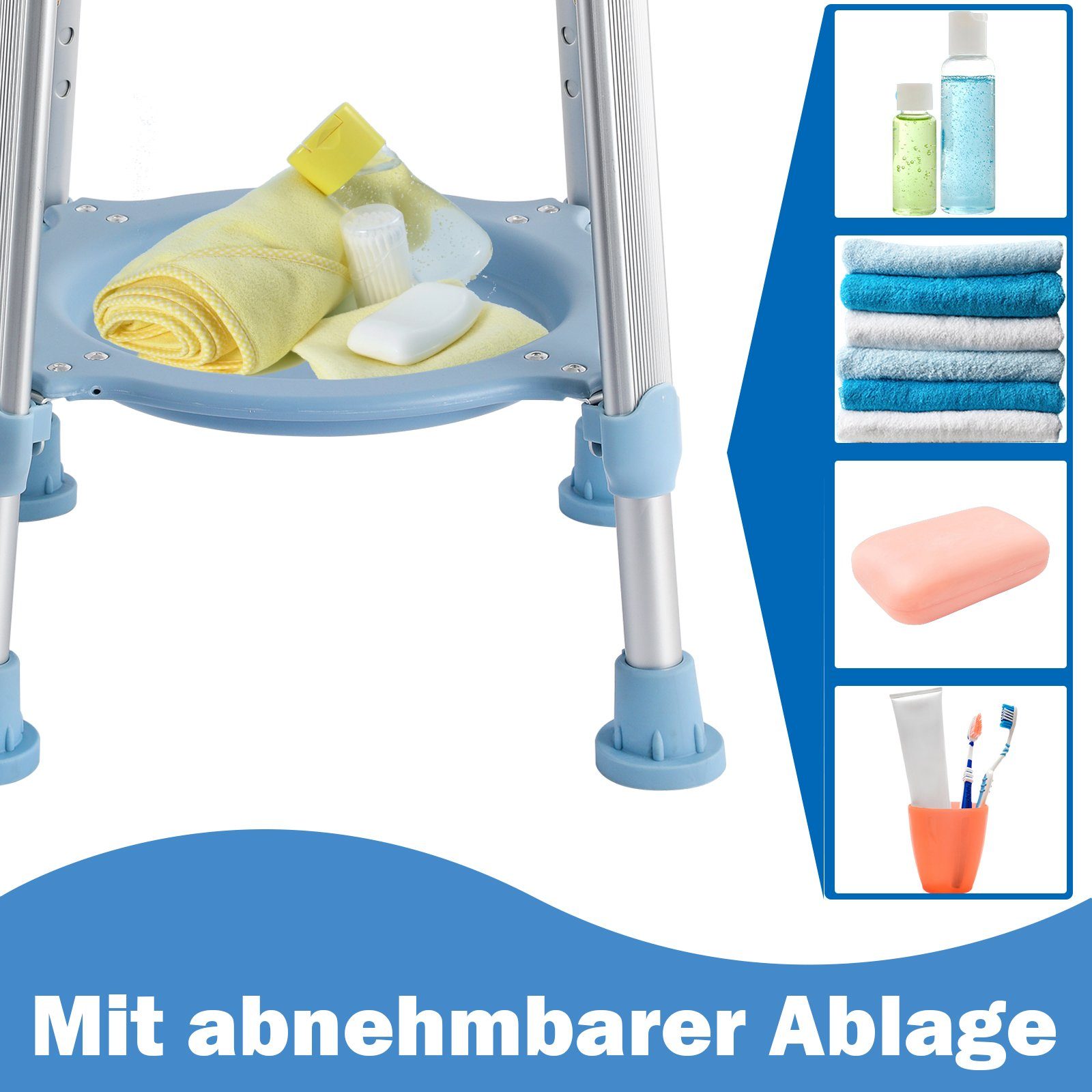 UISEBRT Duschhocker Drehbarer Duschstuhl, Höhenverstellbar mit Ablage