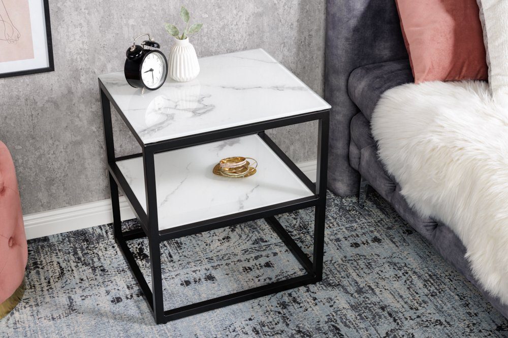 riess-ambiente Beistelltisch BOUTIQUE 45cm weiß / schwarz (Einzelartikel, 1-St), Wohnzimmer · Kristallglas · Metall · eckig · Marmor-Dekor · Barock