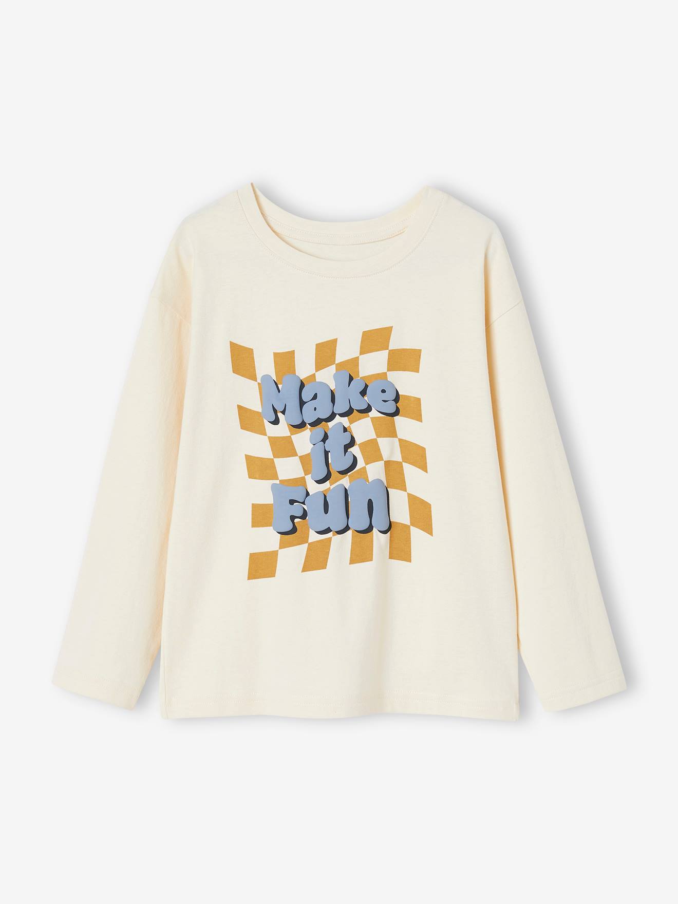 T-shirt à damier message en encre gonflante garçon écru