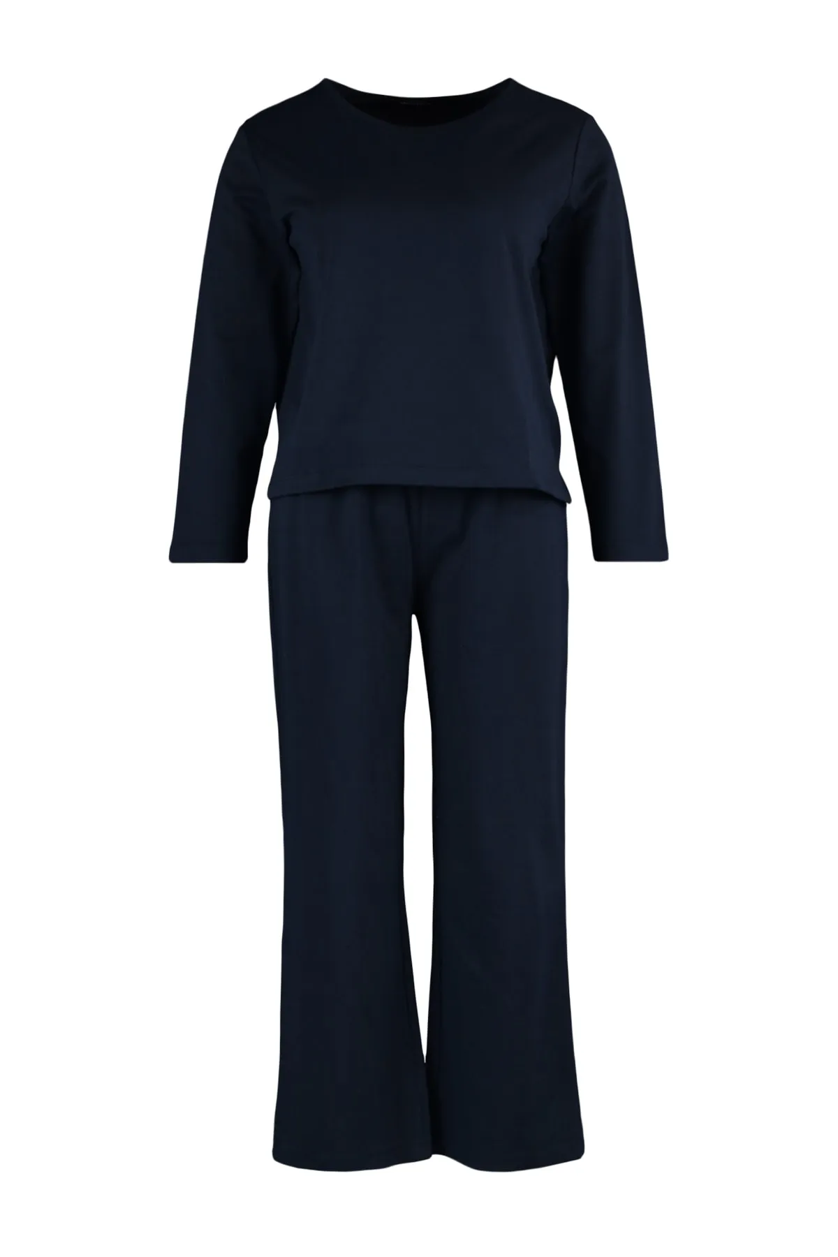 Trendyol Curve  Marineblaues Pyjama-Set aus Strick mit elastischer Taille TBBAW23AI00053