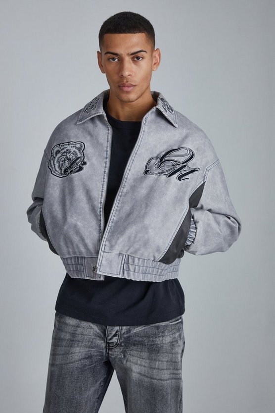 Kastige PU-Jacke mit Kragen