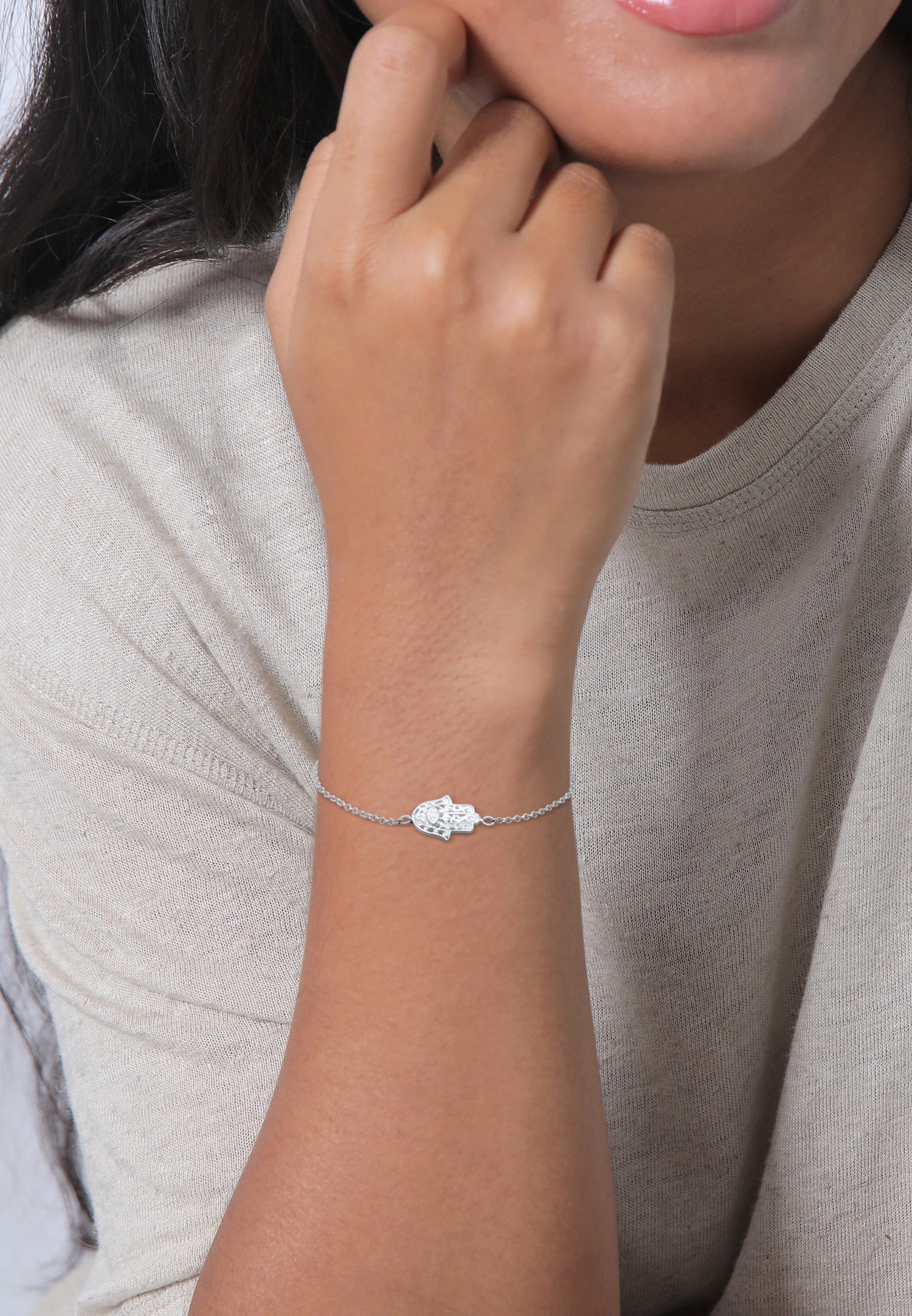 Nenalina Women's Hand of Fatima Protective Bracelets in 925 Sterling Silver, Bracelet Length 18 cm + 3 cm Extension, 331093-000