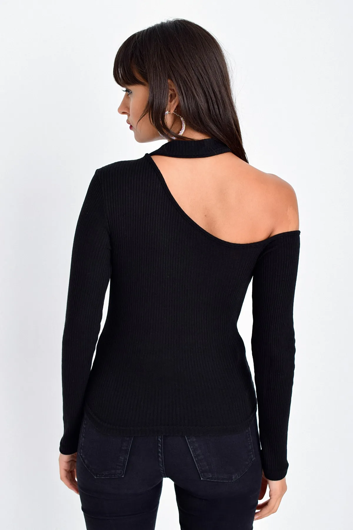 Cool & Sexy  Schwarze One-Shoulder-Bluse für Damen CG53
