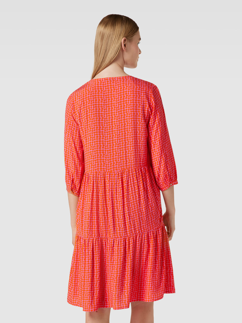 Midikleid aus Viskose mit Allover-Muster in dunkel orange